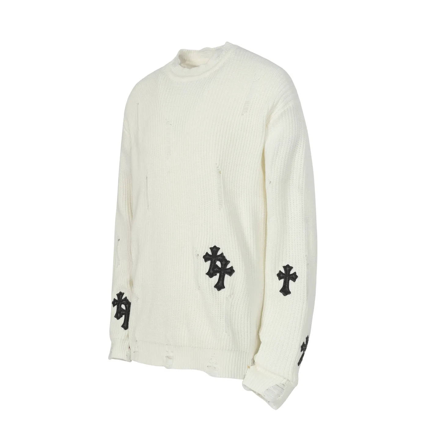 P270 #M902 Cross-border model, please do not place an order if you are pursuing quality - Chrome Hearts/Chrome Hearts cross leather✝️Frayed knitted sweater - High weight, high density and high quality. The wool is soft, delicate and skin-friendly. It feels soft and silky. It has excellent warmth and skin-friendly properties - Custom-woven and dyed with no color difference. No matter the fabric or workmanship details, it beats the ordinary version on the market - Hardware zipper accessories are all customized and full of details -Colour: off-white -Size: S M L XL